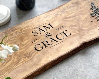 Personalised Custom Rustic Wooden Chopping Cheeseboard Gift | Wood Anniversary | Personalized | Unique Wedding Gift | Olive Wood | Bespoke