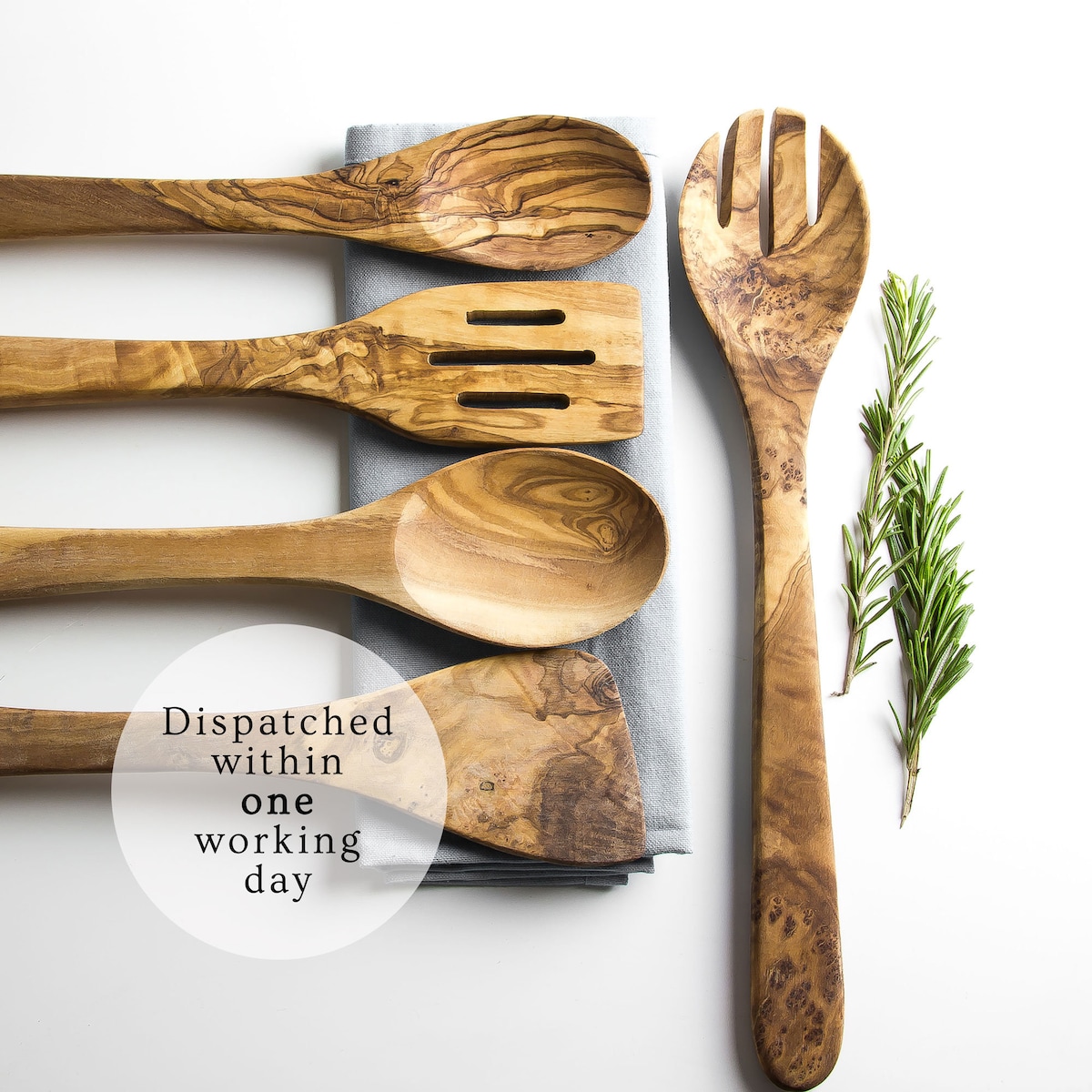 Traditional Olive Wood 5 Piece Kitchen Utensil Set