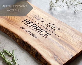 Personalised Custom Rustic Olive Wood Cheese, Cutting, Chopping Board | Custom 5th Anniversary, Birthday, Wedding & New Home Gift