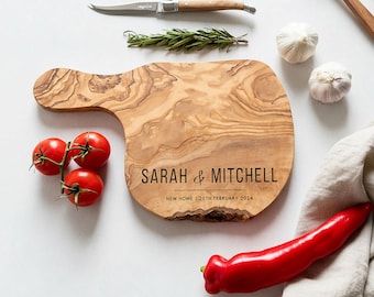 Personalised Rustic Olive Cutting, Cheese board | Perzonalised Wedding & New Home Gift | 5th Wood Anniversary, Birthday and Engagement Gift
