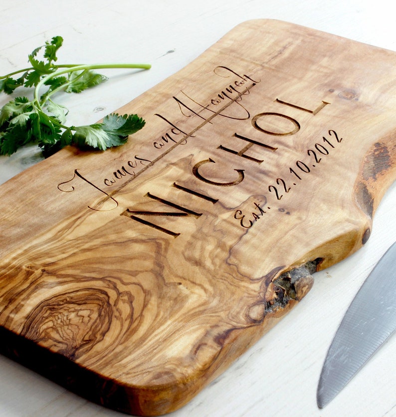 Personalized Custom Rustic Wooden Chopping Cutting Cheeseboard | Anniversary | Personalised Birthday | Wedding Gift | Olive Wood | Bespoke 