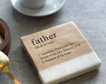 Father Definition Marble Coaster (Inc Gift Box) | Gift for Dad | Best Dad | Father's Day Gift | Gifts for Him | Beer Coaster | Tea | Wine