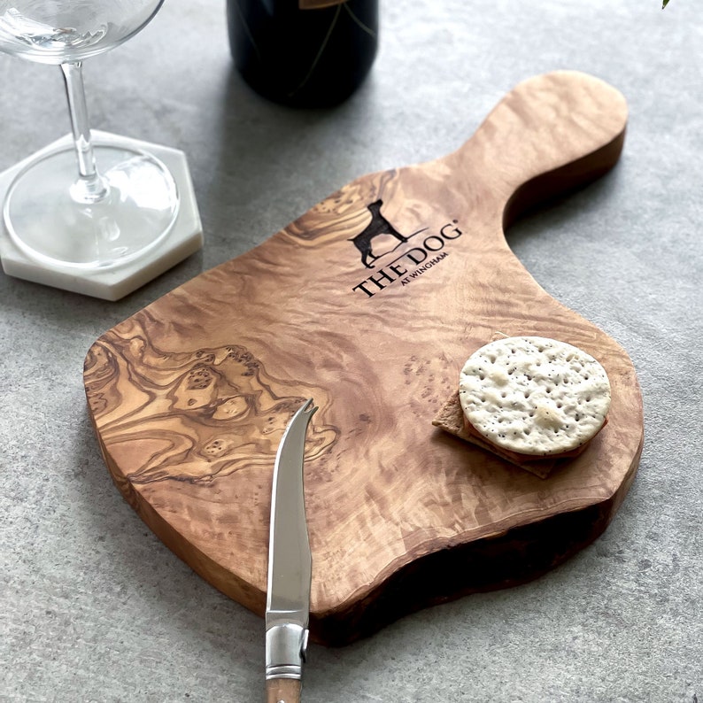 Your Own Logo Engraved Personalised Olive Wood Cheeseboard Corporate Gift Event Realtor Giveaway Branding Branded Closing Gifts image 1