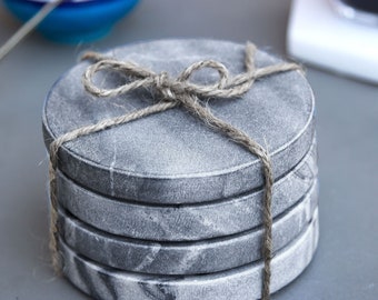 Set of 4 Round Marble Coasters | Home Decor | Grey Marble | Stone Coasters | Coffee Coasters | Tea Coasters | Home Gift | Whiskey | Gin