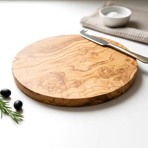 Traditional Olive Wood Round Serving Platter | Charcuterie | Pizza, Cheese & Charcuterie Board, Circular Shaped Cutting Board - 3 Sizes