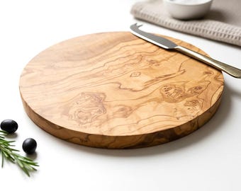 Traditional Olive Wood Round Serving Platter | Charcuterie | Pizza, Cheese & Charcuterie Board, Circular Shaped Cutting Board - 3 Sizes