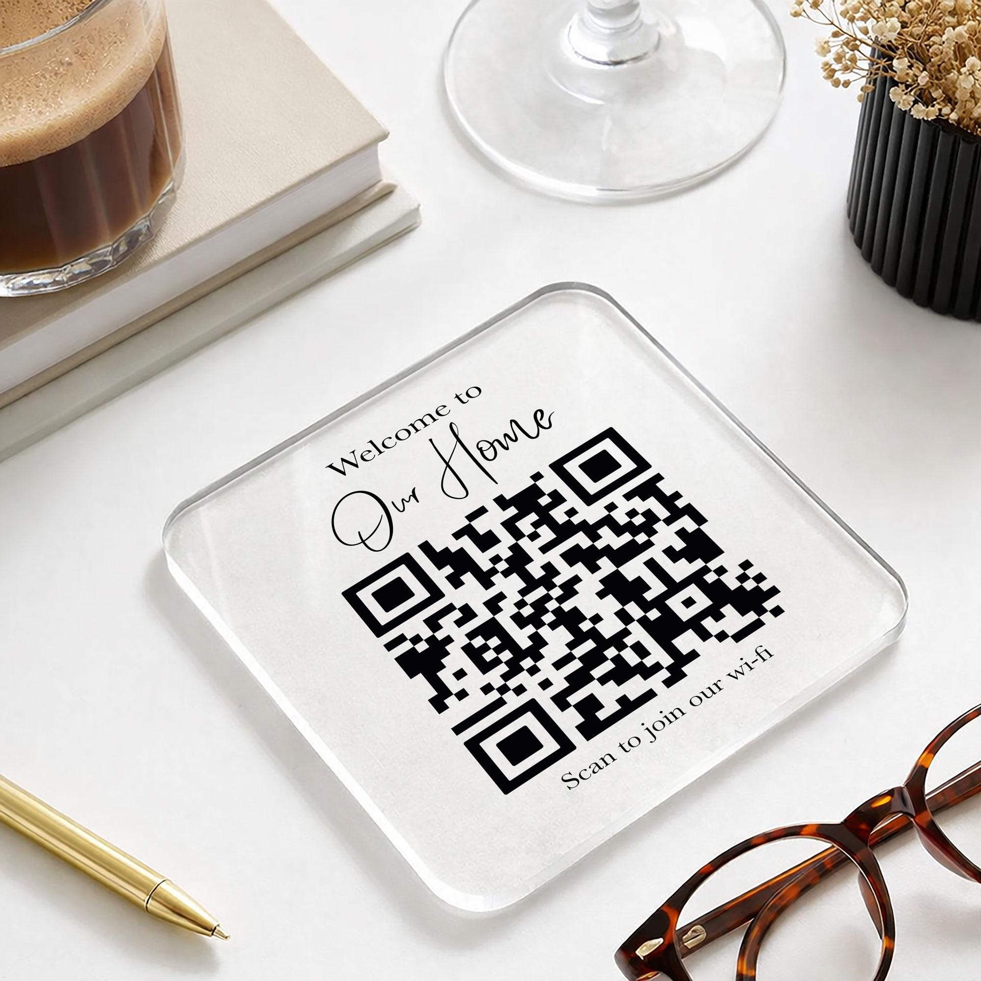Personalised Wifi QR Code Acrylic Coaster | Coffee, Wine, Tea