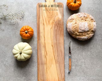 Personalised Olive Wood Chopping and Serving Board, Engraved Wedding, Birthday or Anniversary Gift