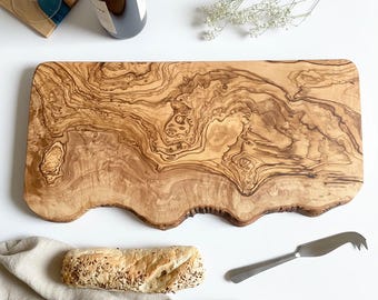 Olive Wood Serving & Carving Board, Large Rustic Olive Wood Charcuterie Board, Natural Wooden Kitchen Board