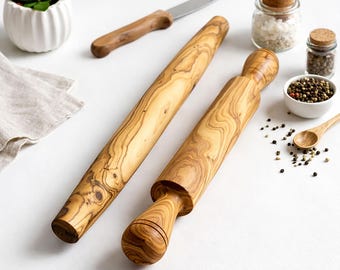 Traditional or French Handmade Olive Wood Rolling Pin | Cookware for Home Chefs and Bakers, Gift For Mum For Cake Baking, Pastry & Pasta