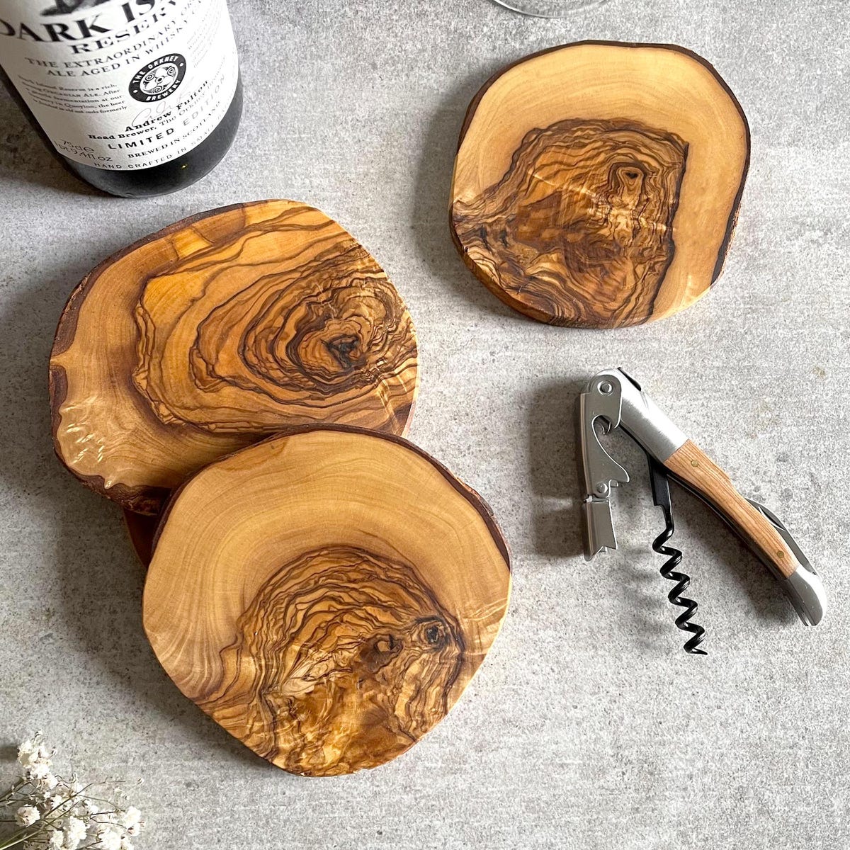 Olive Wood Natural Rustic Drinks Coaster Set