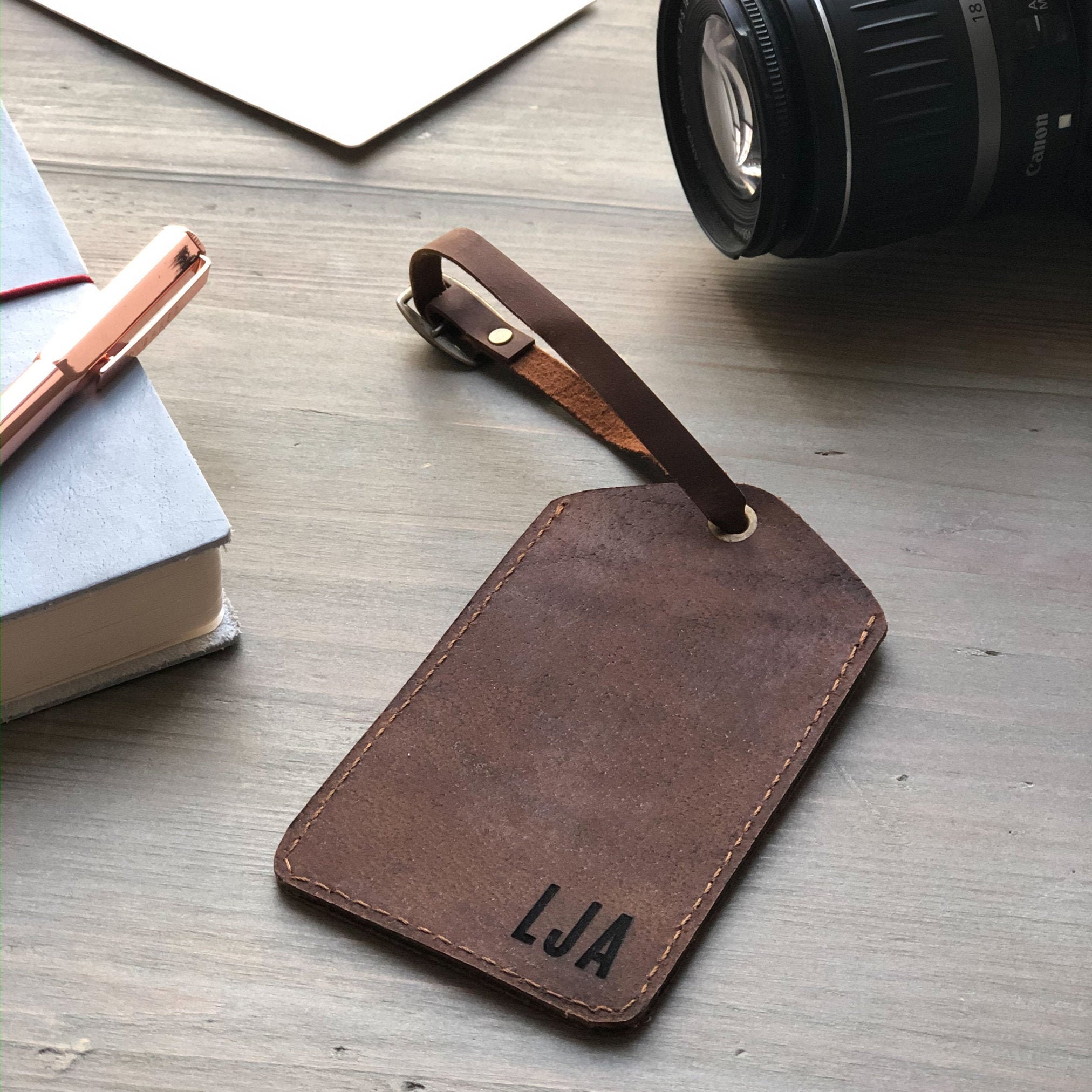 full grain leather luggage tag