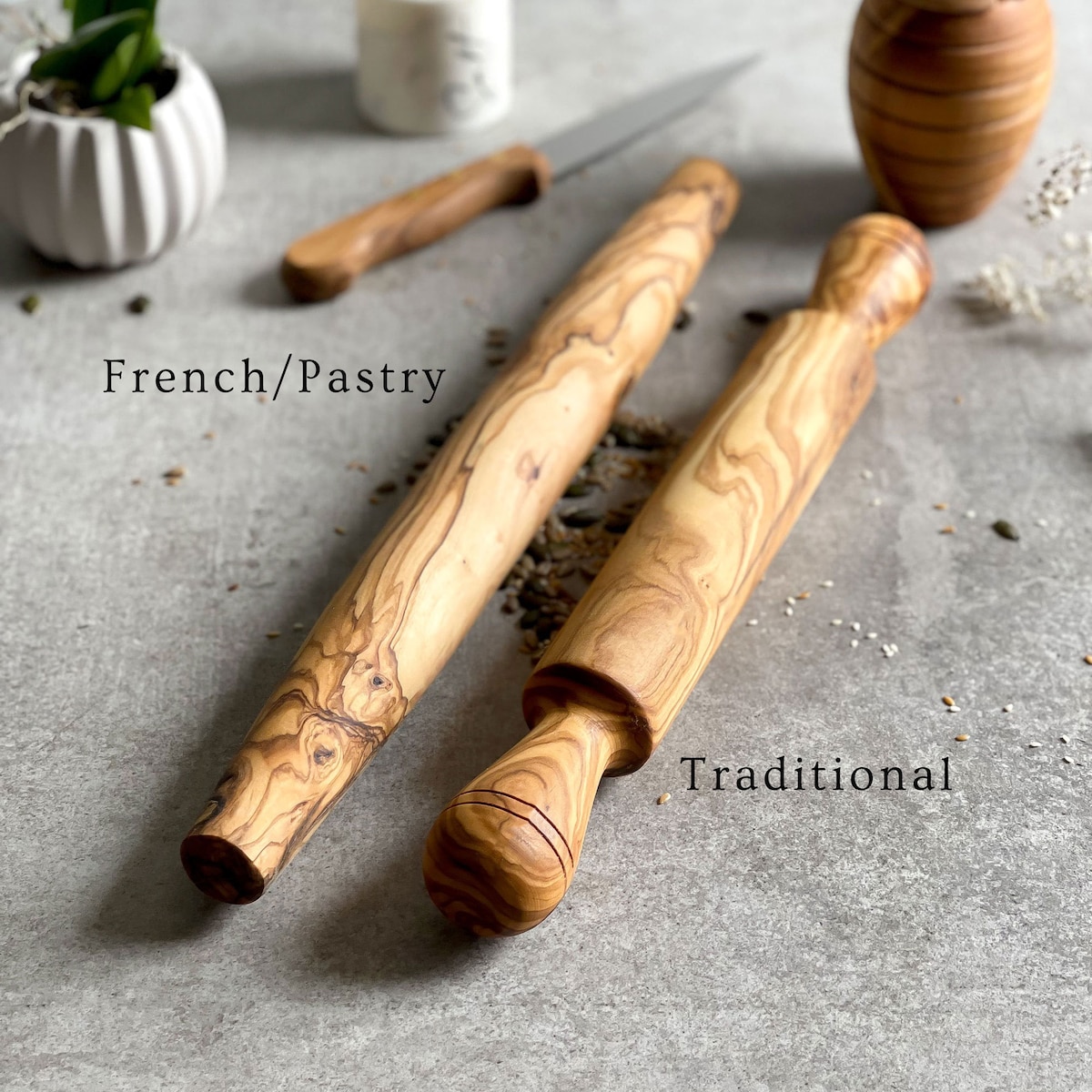 Traditional or French Style Handmade Olive Wood Rolling Pin | Gifts for Home Chefs & Bakers - Etsy