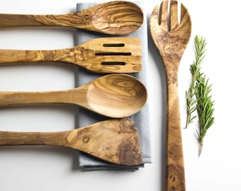 Traditional Olive Wood 5 Piece Kitchen Utensil Set | Cooking Utensils | Wooden Utensils | Sustainable Wood | Wooden Kitchenware | Home Gift