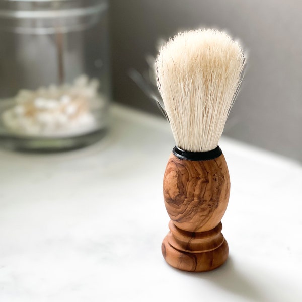 Traditional Olive Wood Shaving Brush | Shaving Foam | Grooming | Wet Shave | Height 13cm x Base Diameter 3.5cm