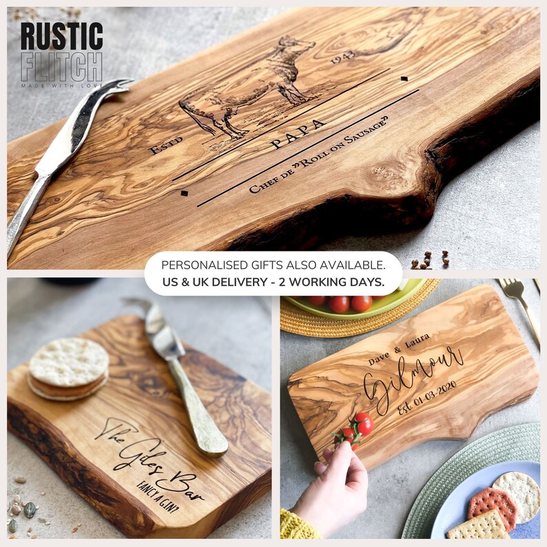 Rustic Olive Wood Cutting, Chopping, Cheese Board | Rustic and Organic Cheeseboard | Sustainable, No Plastic, Glue or Chemicals