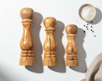Traditional Handcrafted Olive Wood Pepper or Salt Mill and Grinder - Available in 3 Sizes