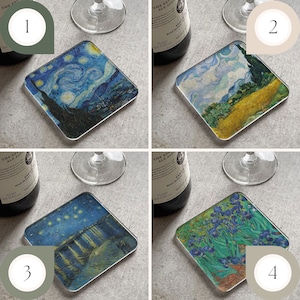 Set of 4 Van Gogh Art Acrylic Coasters The Starry Night Desk Accessories Gifts for Dad Art Lover Gifts Irises image 2