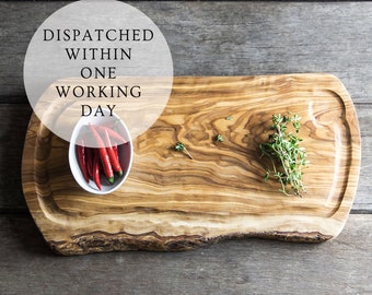 Rustic Olive Wood Serving Board | Carving | Platter | Juice Groove | Length 40cm | Charcuterie | Cheeseboard Gifts