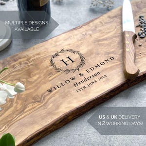 Personalised Custom Olive Wood Cheese, Cutting Board | Personalized Wedding Gift | Birthday, New Home & 5th Anniversary Gift