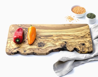 Rustic Olive Wood Cutting, Chopping or Cheese Board, Natural Charcuterie Solid Wooden Serving Platter