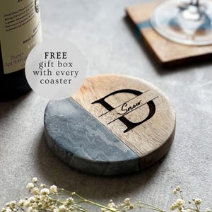 Personalised Monogram Drinks Wood Coaster (Inc Gift Box) | Personalized Birthday Gift for Friends, Couples and Colleagues