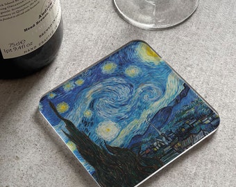 Set of 4 Van Gogh Art Acrylic Coasters | The Starry Night | Desk Accessories | Gifts for Dad | Art Lover Gifts | Irises