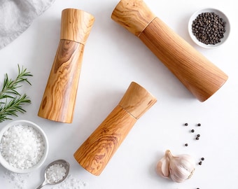 Handcrafted Olive Wood Modern Style Pepper or Salt Mill and Grinder - 4 Size Available!
