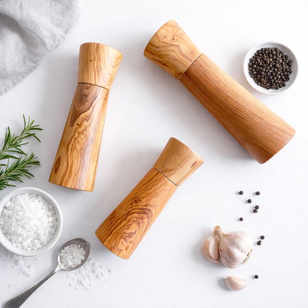 Handcrafted Olive Wood Modern Style Pepper or Salt Mill and Grinder - 4 Size Available!