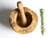 Traditional Olive Wood Pestle and Mortar Rustic Herb Grinder Wooden Spice Grinder