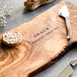 Personalized Rustic Olive Wood Cheeseboard | Personalised Wedding, Hew Home, Wood Anniversary and Wedding Gifts for Couples & Friends