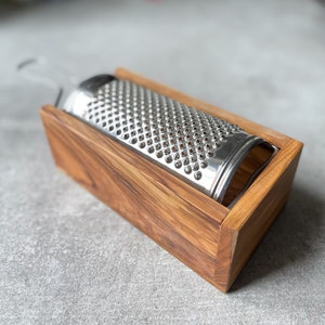 Parmesan Cheese Grater With Olive Wood Box | Premium Italian Olive Wood | Sustainable | Perfect For Hard Cheeses.