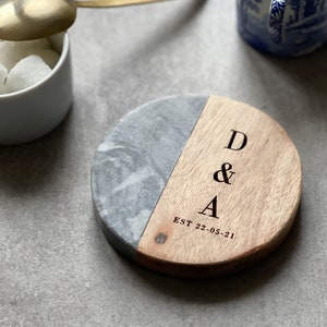 Personalized Marble/Acacia Wood Coaster (Inc Gift Box) -Various Designs | Personalised | Wedding Gift | Birthday Gift | 5th Anniversary Gift