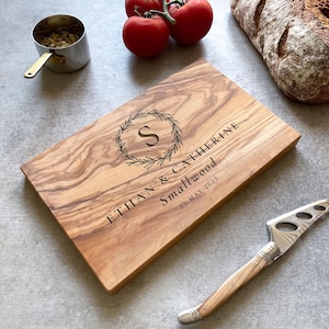 Personalized Olive Wood Cheeseboard | Personalised Wedding, New Home, 5th Wood Anniversary & Engagement Gift