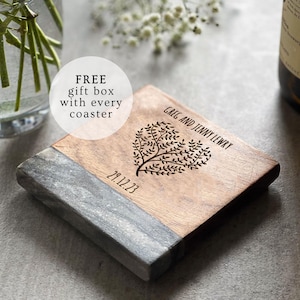 Personalised Coffee, Tea, Wine Coaster (Inc Gift Box) | Unique Gift For Couples and New Homes Personalized Engagement Gift