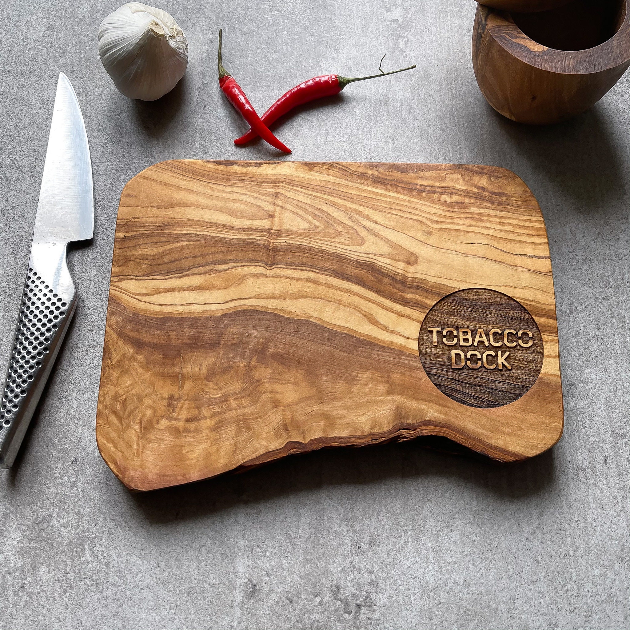 Personalised and Engraved Large Rustic Olive Wood Kitchen Board 