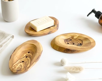 Natural Rustic Olive Wood Soap Dish | Wooden Bathroom Accessories | Natural and Sustainable Homeware & Bathroom Decor | Soap Holder