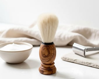 Traditional Olive Wood Shaving Brush | Shaving Foam | Grooming | Wet Shave | Height 13cm x Base Diameter 3.5cm