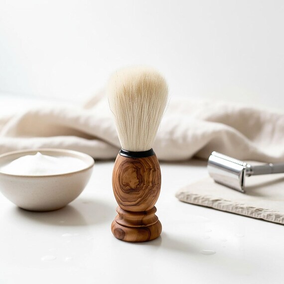 Traditional Olive Wood Shaving Brush | Shaving Foam | Grooming | Wet Shave | Height 13cm x Base Diameter 3.5cm