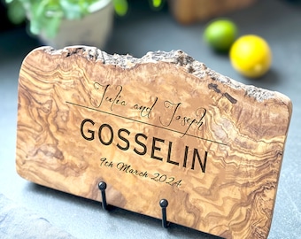 Personalized Cutting Board, Engraved Wooden Cutting Board, Olive Wood Cutting Board, Custom Charcuterie Wedding gift, Engagement gift