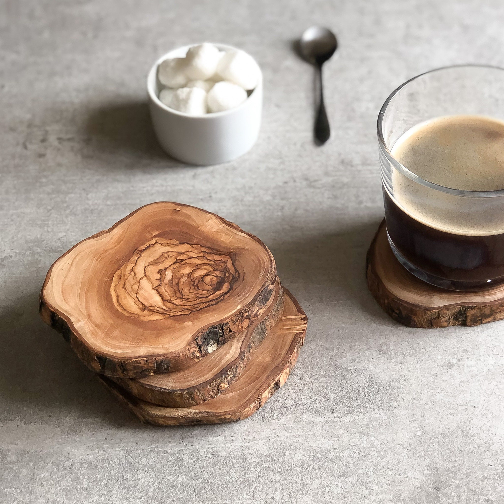 Round Wooden Coasters for Drinks forest, Set of 4 Wood Coasters, Wooden  Housewarming Gifts, Tea Coasters, Coffee Coasters, New Home Gift 