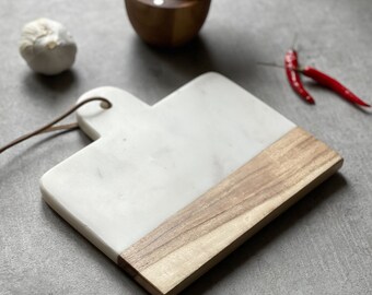 Marble and Acacia Wood Cheese Board | Housewarming Gift | Marble Cheeseboard | White | Grey | Marble Cutting Board | Stone | Natural