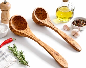 Olive Wood Handmade Wooden Ladle, Kitchen Soup and Stew Server