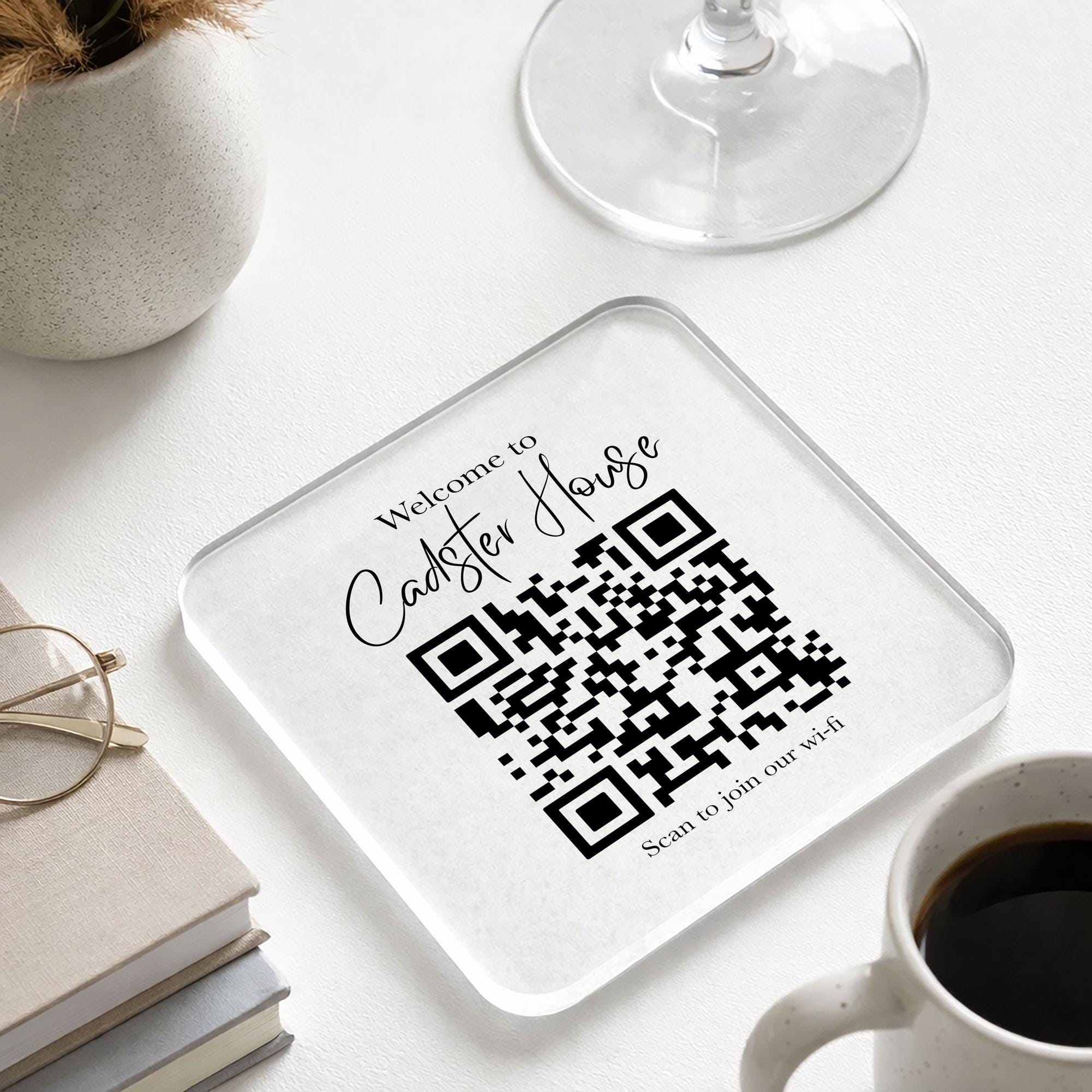 Personalised Wifi QR Code Acrylic Coaster | Coffee, Wine, Tea