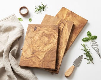 Olive Wood Serving Board Set of 3, Rustic Cheese Boards for Grazing, Antipasti and Kitchen Styling