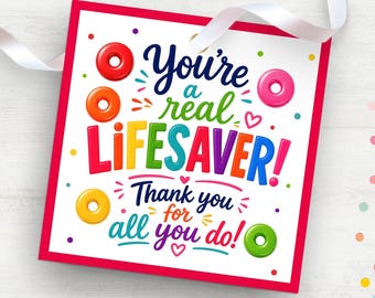 Etichetta di ringraziamento stampabile per insegnanti con caramelle LifeSavers – Etichetta di ringraziamento per i dipendenti, regalo di ringraziamento per infermieri, ringraziamento ai dipendenti, idee per dolcetti PTO PTA