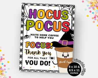 Cartello di ringraziamento per insegnanti e dipendenti per il caffè di Halloween, cartello stampabile per la sala insegnanti, cartello per il caffè espresso Our Thanks