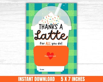 Teacher Gift Card Holder Teacher Appreciation Card Teacher Appreciation Coffee Card Thanks a Latte Teacher Thank You Card Teacher Gift