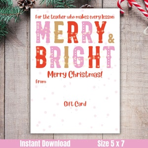 Teacher Christmas Gift Card Holder, Christmas Teacher Gift Card Holder, Gift Card Holder for Teacher, Last Minute Gift Printable for Teacher