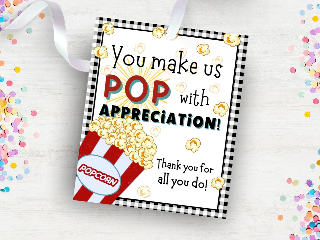 Popcorn Appreciation Gift Tag Printable Popcorn Teacher Employee ...
